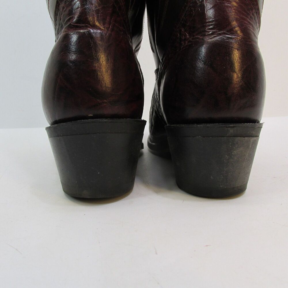 Lea Vamp & Fox Cowboy Boots, Mahogany Leather Pull Tab Western Boots, 7 D 7D USA - Picture 5 of 8